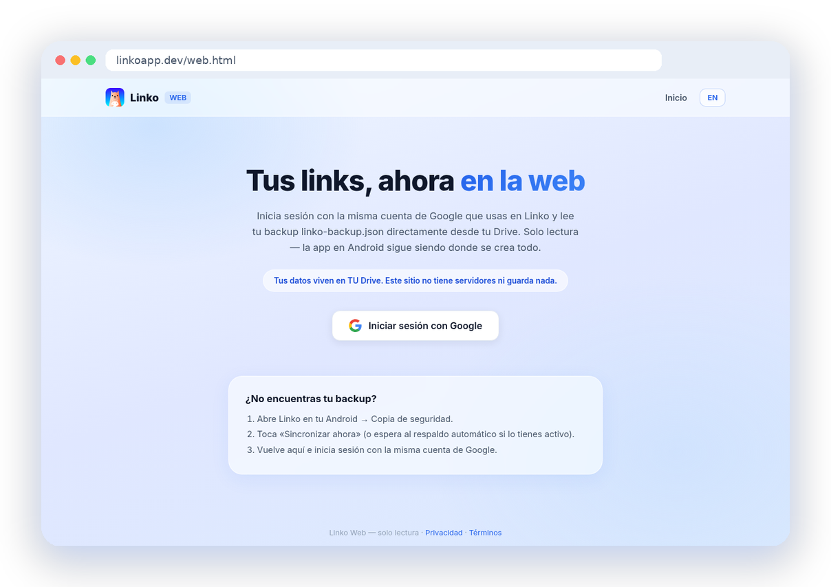 Linko Web: view your links from any browser, private and read-only